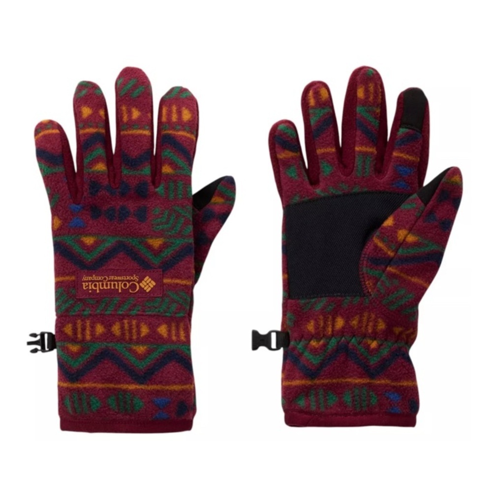 Columbia Burgundy Fleece Gloves with Multicolor Geometric Print XL